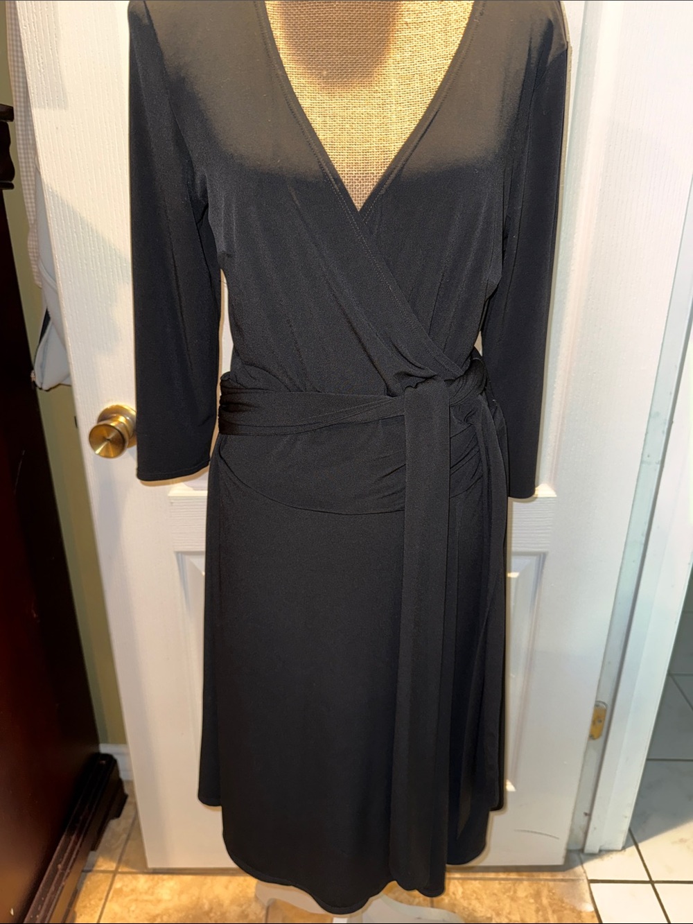 Elegant Black Wrap Midi Dress with Tie Waist